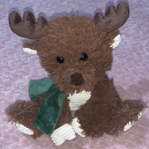 Fiesta 9.5” Scruffy Moose with Green Scarf & Jesus Loves Me on Paw - Picture 1 of 5